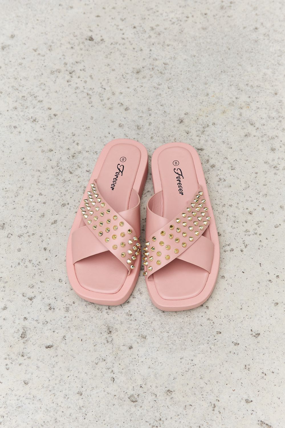Forever Link Studded Cross Strap Sandals in Blush ba9ce5510f1348b18e2789e7e47794cf-Max