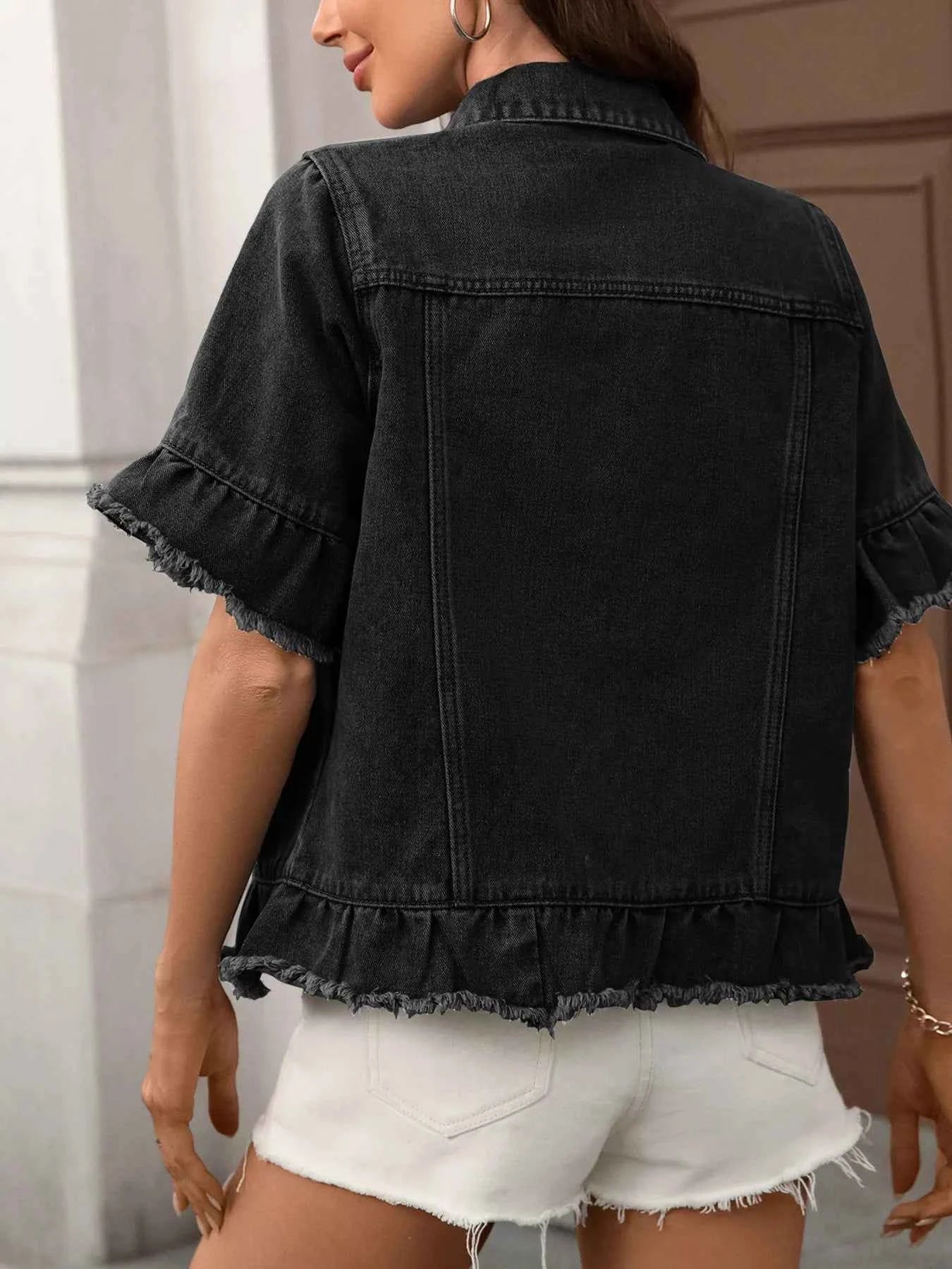 Raw Hem Button Up Denim Jacket baa8414c6891498c8c2df8f3d8739449-Max-Origin