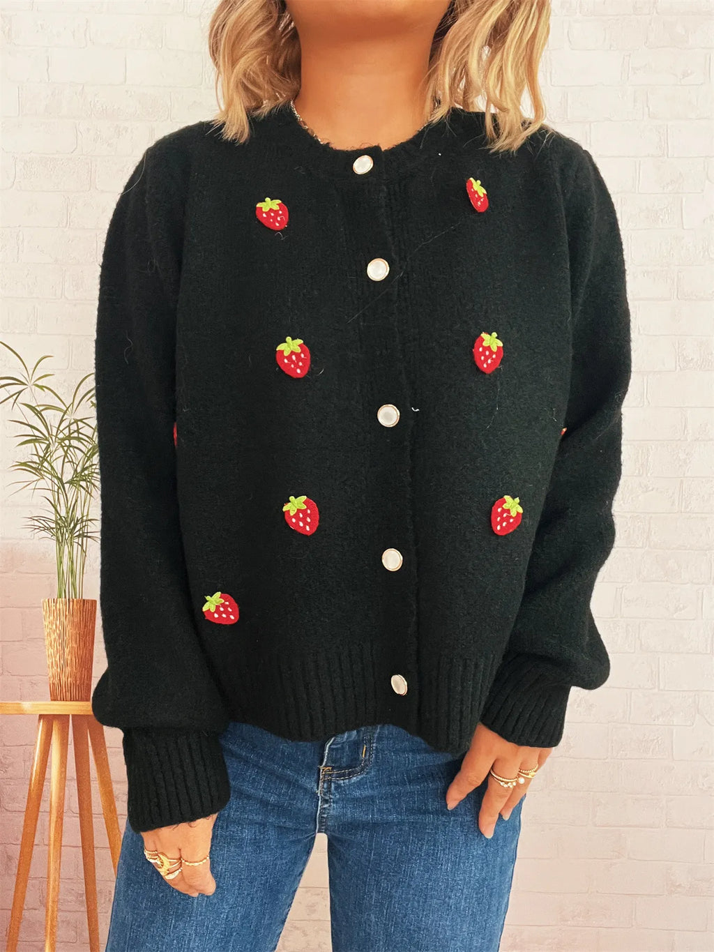 Strawberry Button Up Long Sleeve Cardigan baaa3a5d15134ecc9612288d314c1b58-Max-Origin