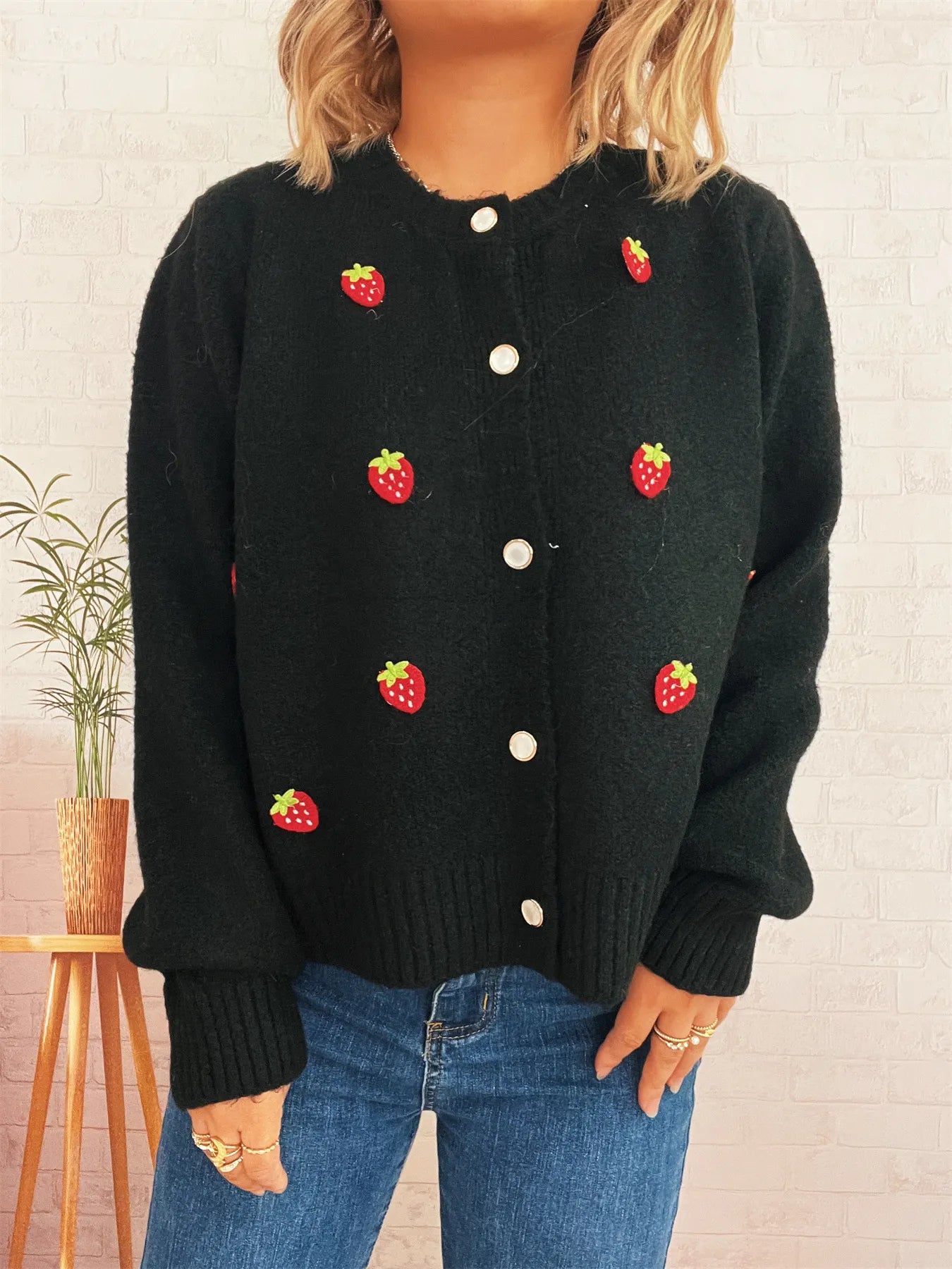 Strawberry Button Up Long Sleeve Cardigan baaa3a5d15134ecc9612288d314c1b58-Max-Origin