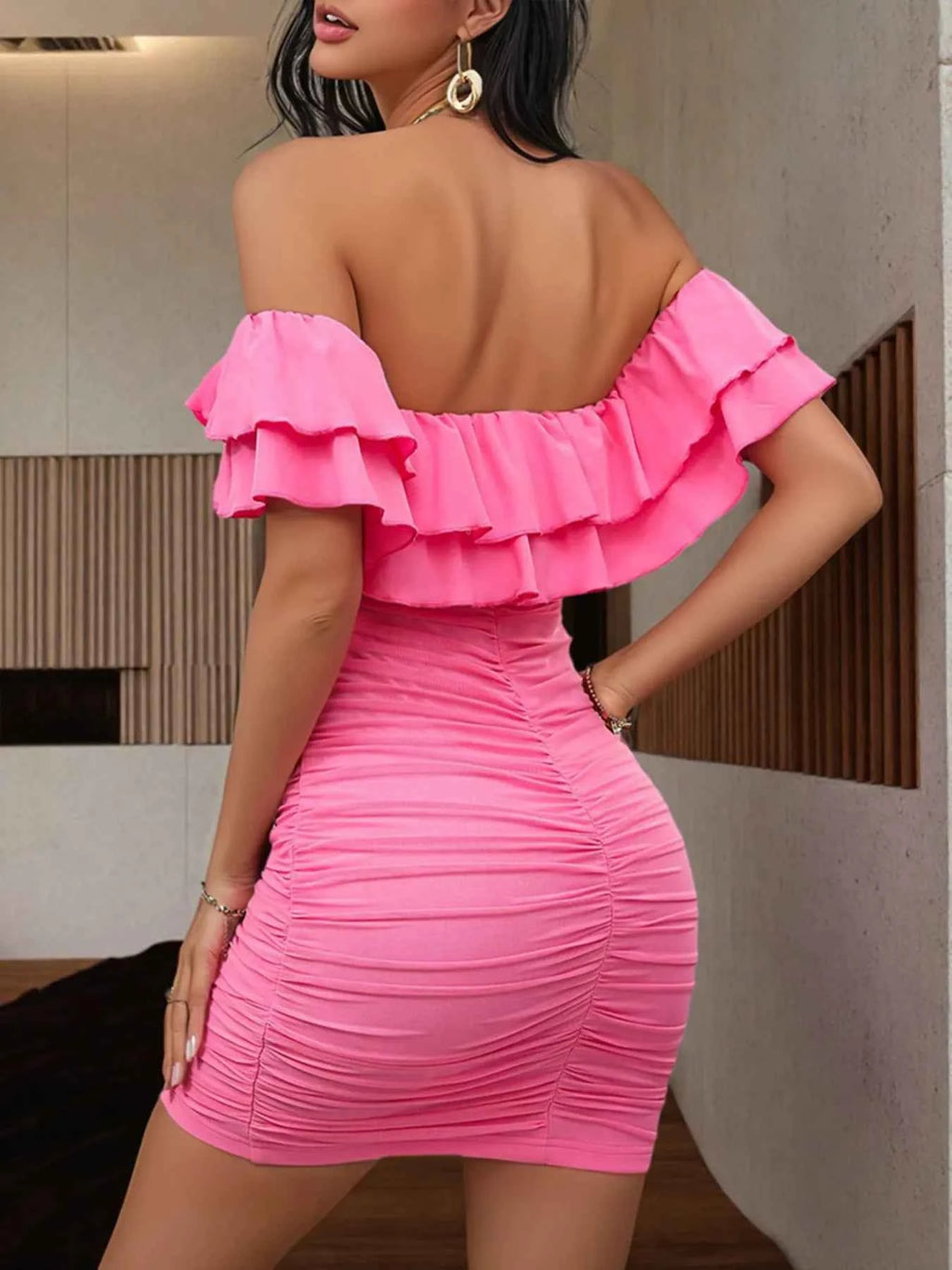 Off-Shoulder Ruffle Bodycon Dress baab7299c85a49fa81f44c3d2fd684c0-Max-Origin