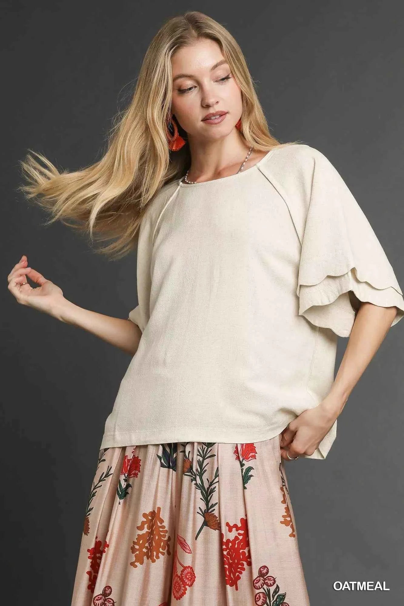 Umgee Linen Scallop Sleeve Boho Top OATMEAL baae19c5-39df-4ac7-bae2-ee13bce75afe-Max-Origin