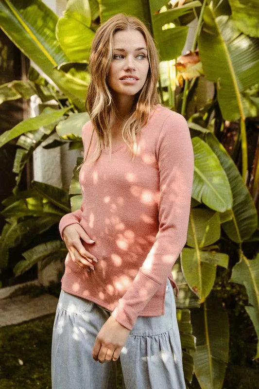 Plus Size Mir Solid Raw Edge Neckline Thumb Opening Top bab33212d1564584b1140af09a2fe448-Max-Origin