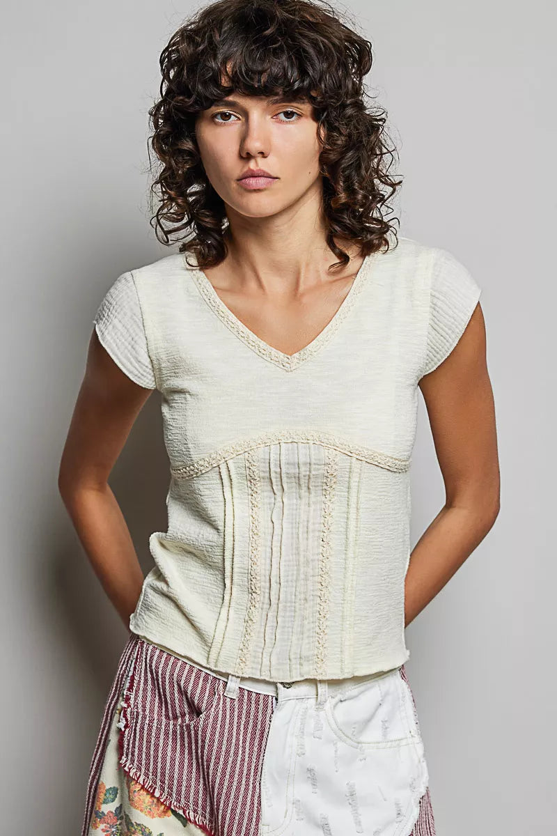 POL V-Neck Lightweight Textured Short Sleeve Knit Top with Lace Trim babfeced-242a-490f-995a-2cb0bf5aaeef-Max-Origin