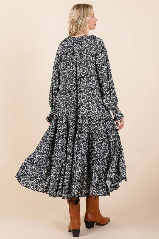 Mittoshop Printed Tie Neck Flounce Sleeve Midi Dress bac31af8-fe79-4022-9bd3-c1f28ea0fb09-Max