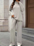 Ribbed Turtleneck Dropped Shoulder Top and Pants Sweater Set Beige bac8bc201987403fa638d831746da785-Max-Origin