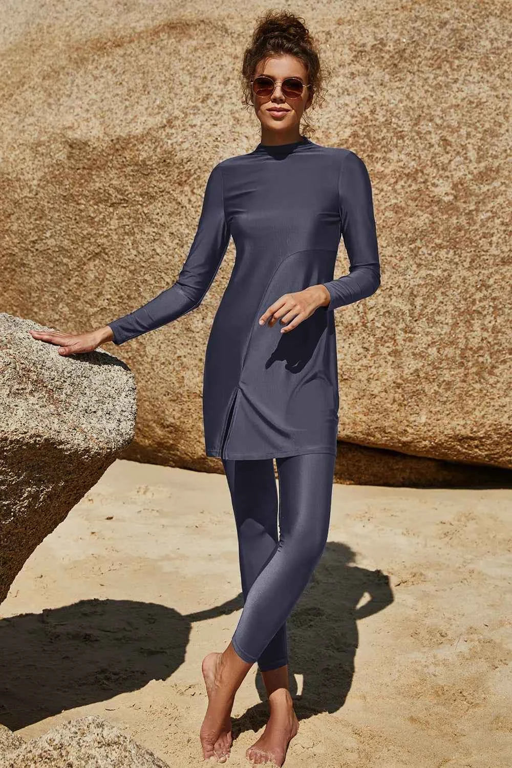 Slit Mock Neck Long Sleeve Top and Pants Swim Set bad3a88a-edf2-4dbf-b5a0-9a3dde997b84-Max