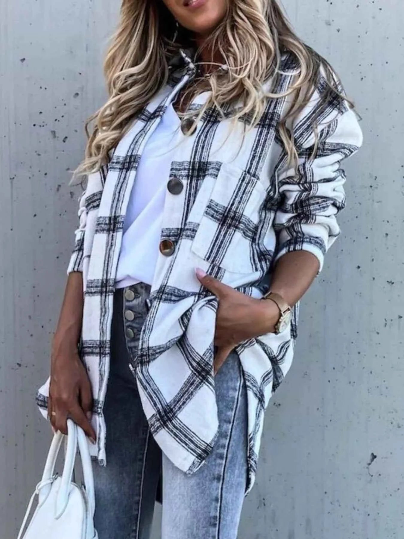 Oversized Plaid Button-Up Longline Shirt