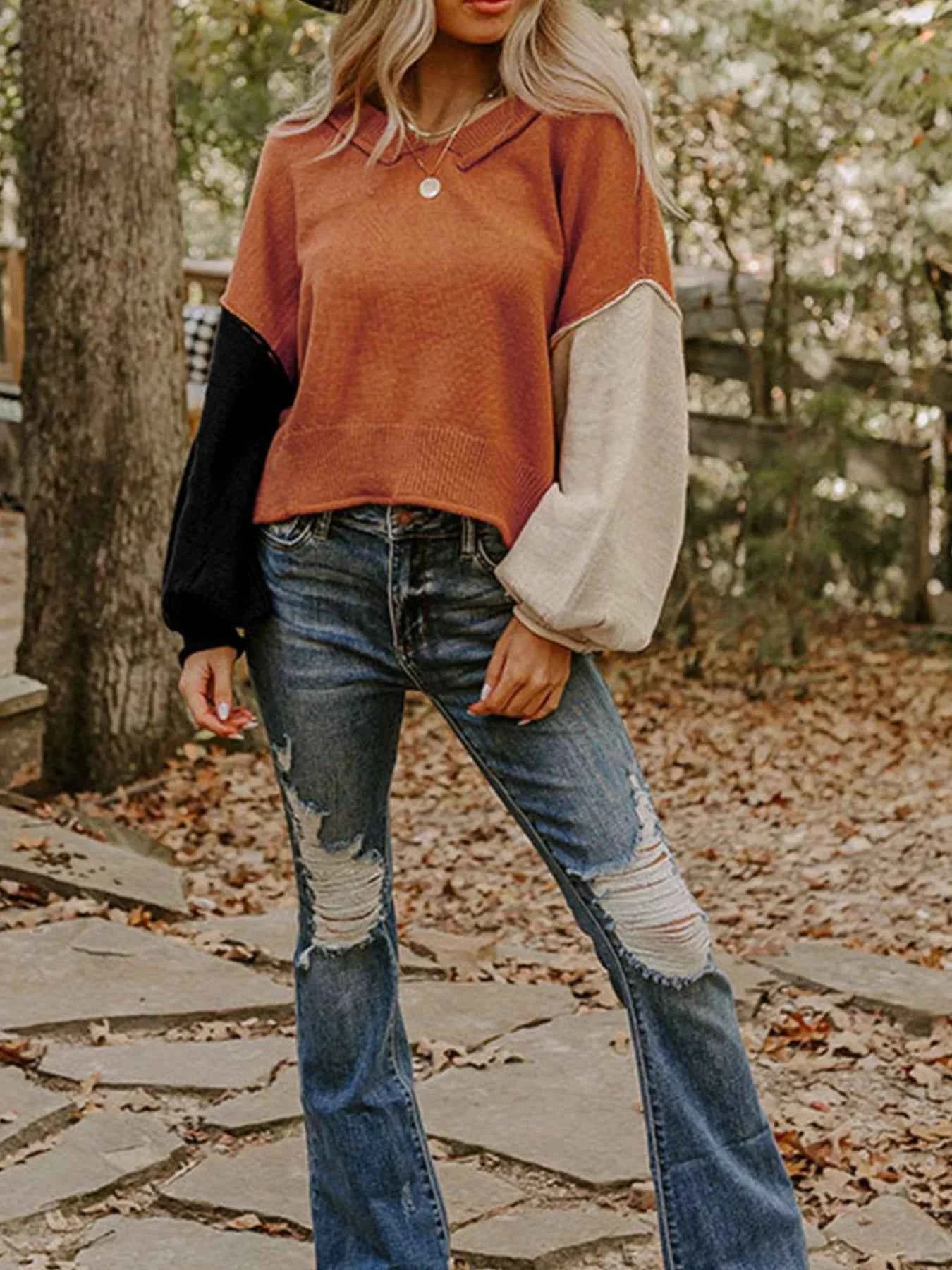 Ribbed Hem Long Sleeve Sweater bad6df8f-f314-4cb6-9005-335b5ef087ee-Max-Origin