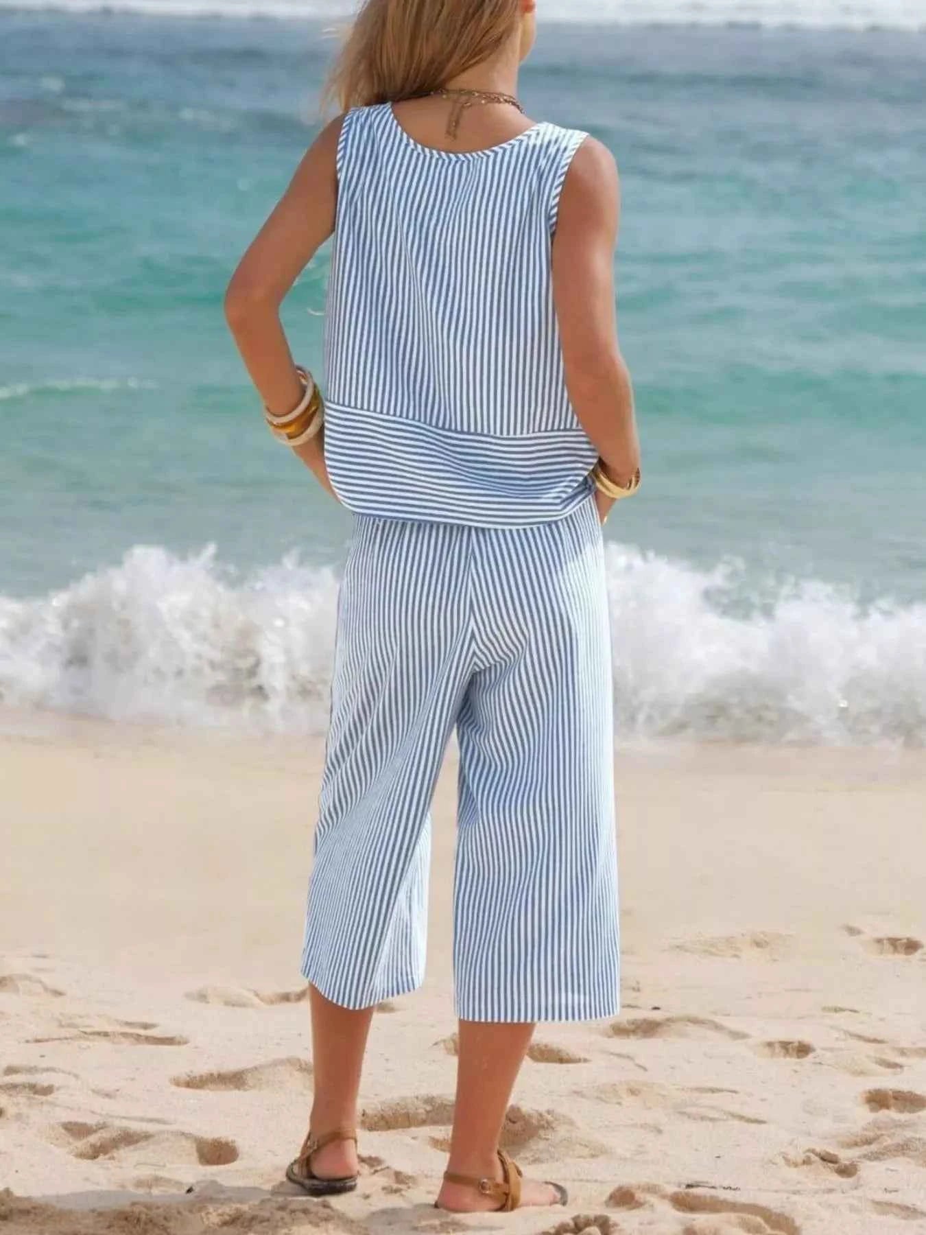 Striped Sleeveless Top and Cropped Pants Set bad7e6064d0b44698b77a3b0135ab6c5-Max-Origin
