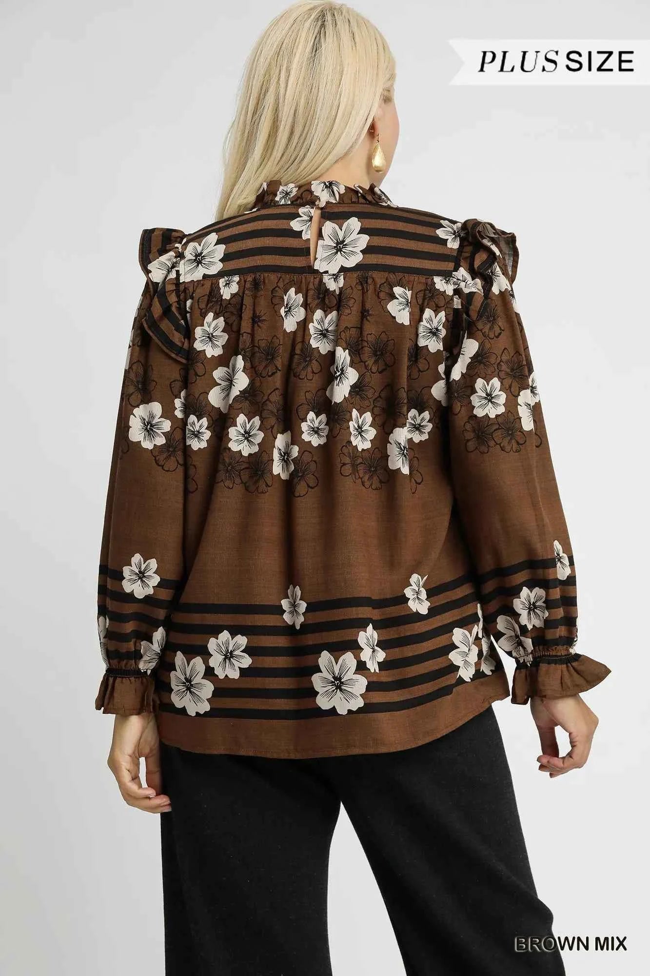 Umgee Full Size Mix Floral Smocked Ruffle Blouse Plus Size bae5bb83-e2e8-4bcc-bad7-2b6ced1ce0c2-Max-Origin