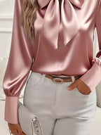 Satin Bow Tie Long Sleeve Top baf45d9b-39e5-4d5d-a18d-7da51530c617-Max