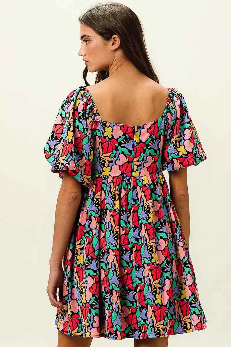 Floral Print Puff Square Neck Dress bafdfbeb2ea04720bbce31a40a36ea4a-Max-Origin