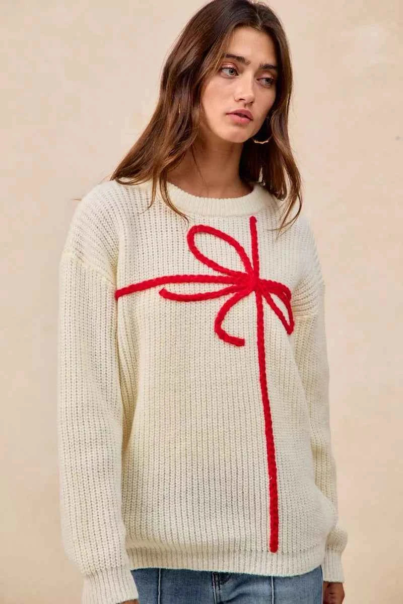 BiBi Christmas Ribbon Bow Embroidery Sweater bb10d12c2d714789bf705545d61fdcad-Max-Origin