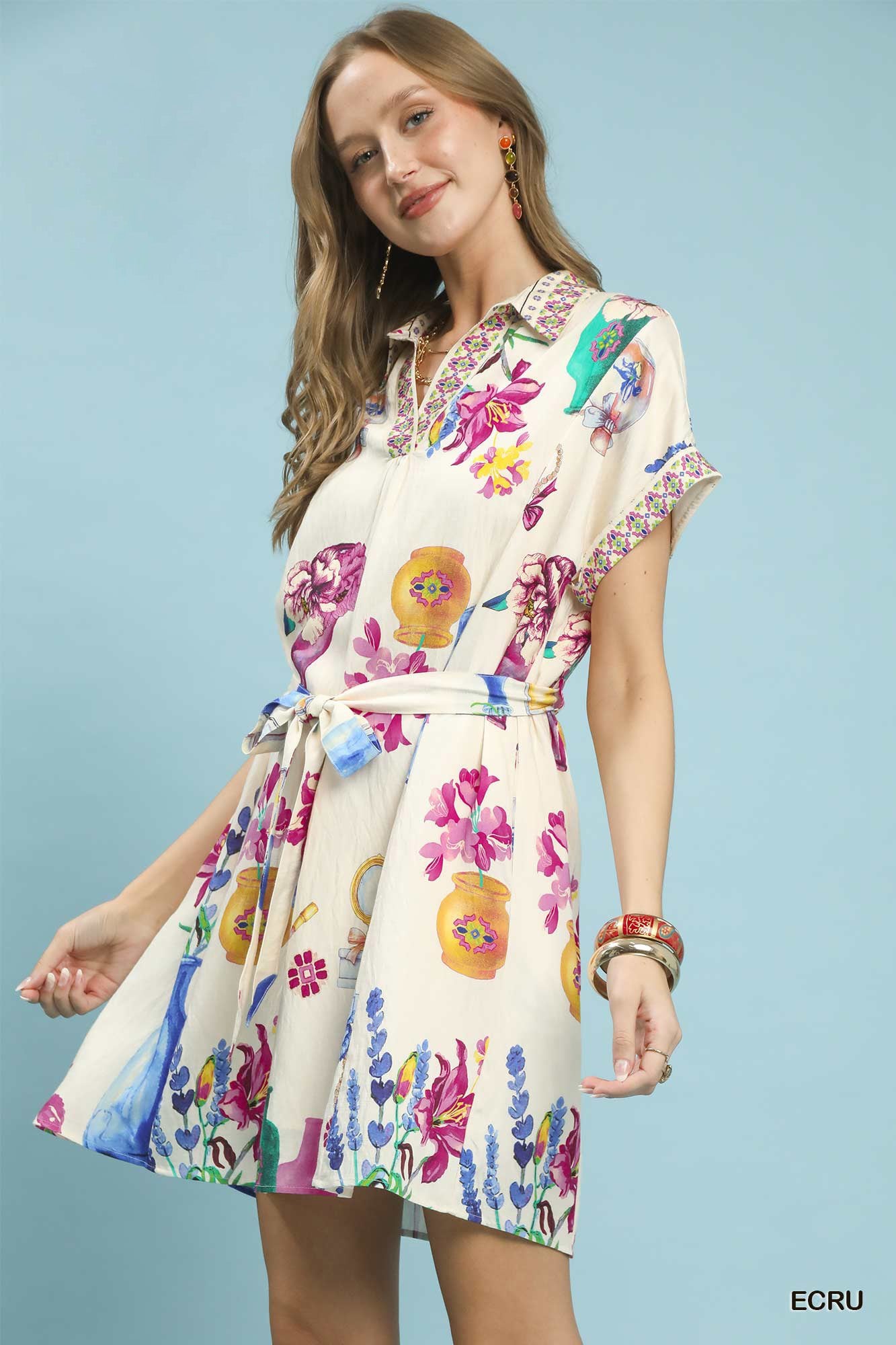 Umgee Floral Print Mini Dress with Belt bb1b31b7-dde9-482c-8ce5-fefff5e379f2-Max