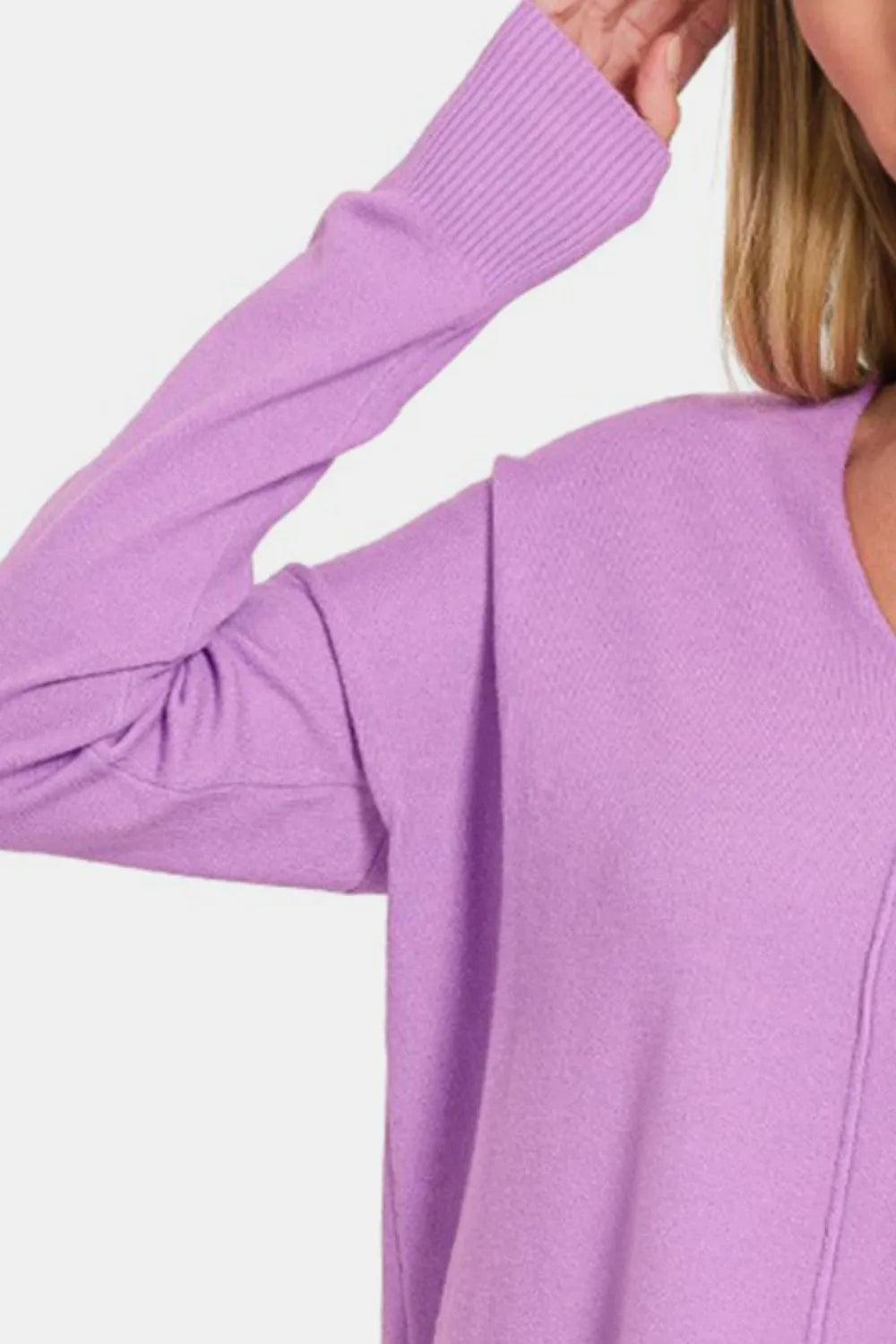 Zenana Slit V-Neck Dropped Shoulder Sweater bb1b544b-8a4f-4ffa-95b1-63d3f7c0d318-Max