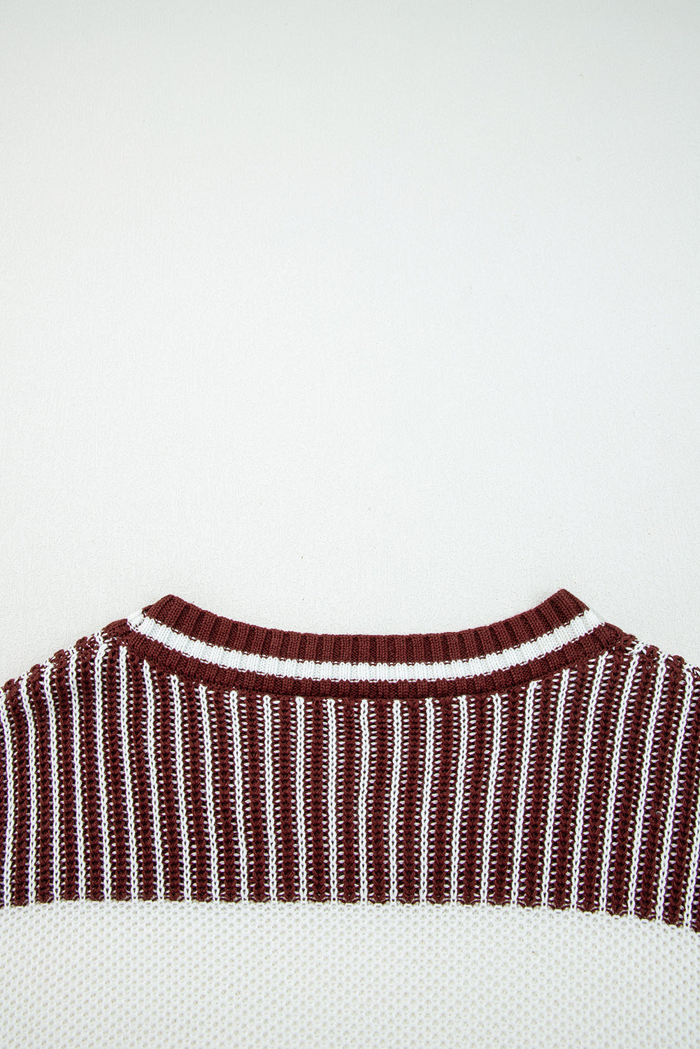 Brown Two Tone Striped Patchwork Drop Shoulder Sweater bb1d10b5ee8fb947