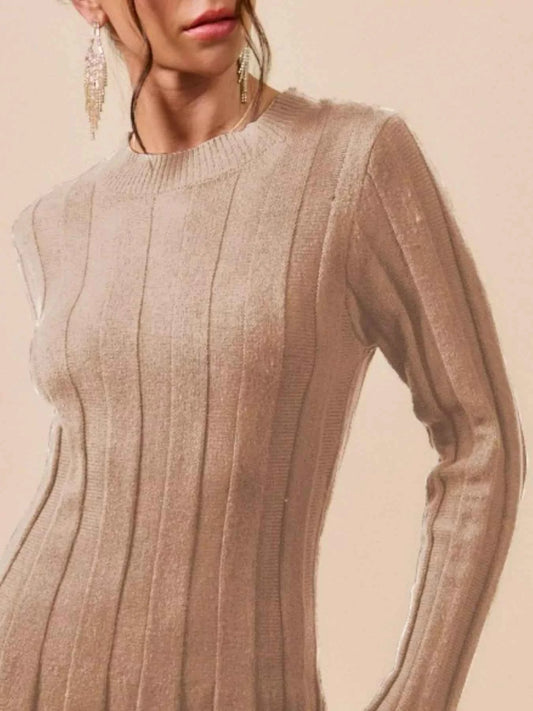 Ribbed Long Sleeve Mini Sweater Dress LATTE bb1e927f-a6dd-4b01-9ac3-71db2bcc4231-Max-Origin