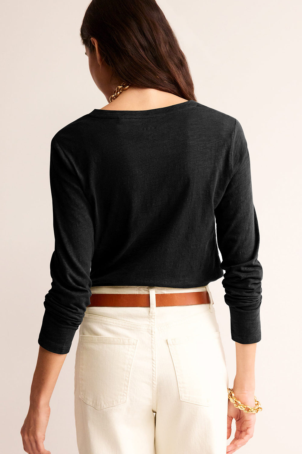 White Plain V Neck Long Sleeve Top bb20091d42431cfa