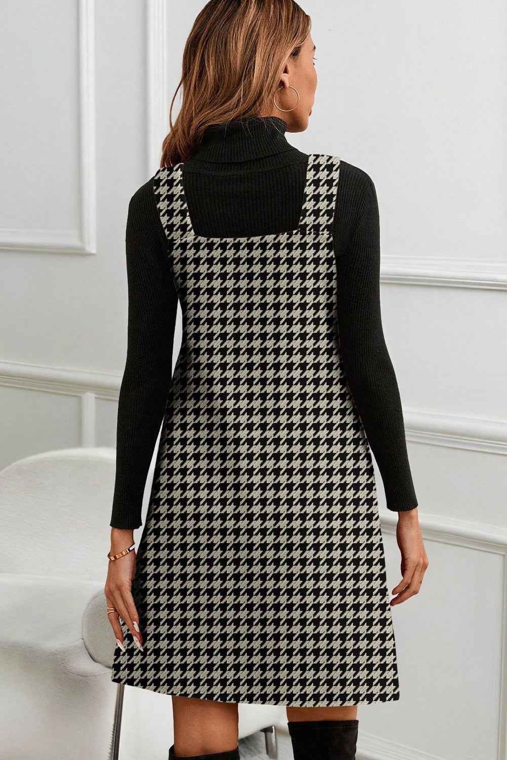 Red Houndstooth Print V Neck Sleeveless Mini Dress bb21e0174f3fb962