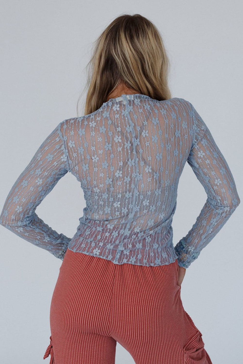 Black Sheer Floral Lace Long Sleeve Slim Fit Top bb25a50b9fe1d79e