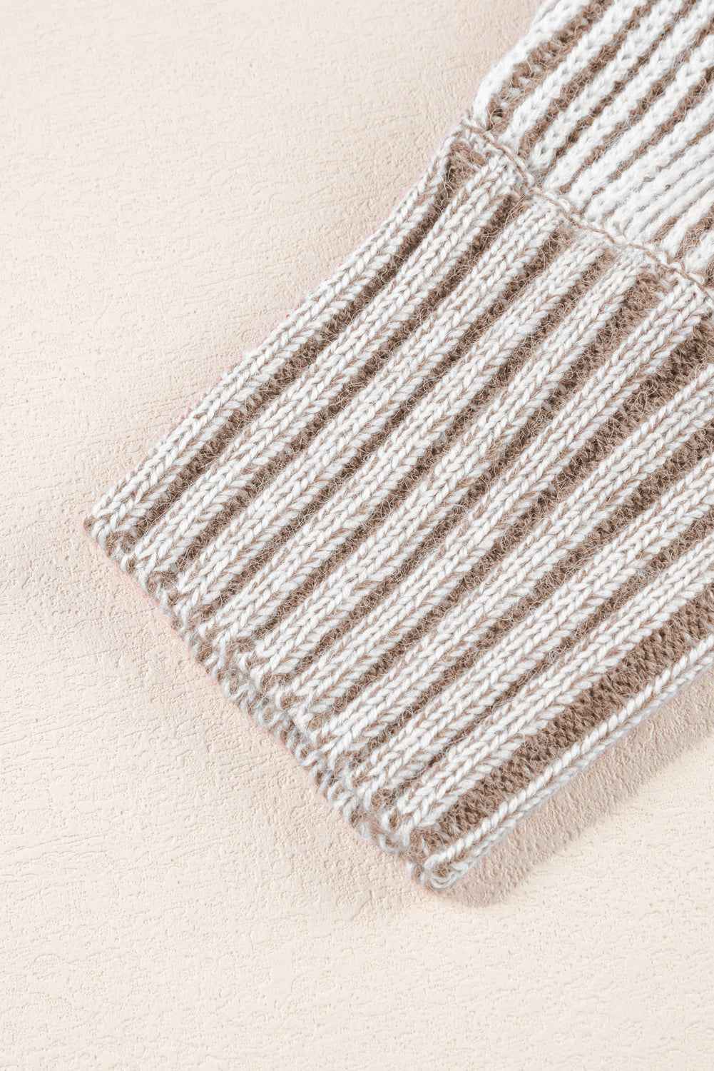 Light French Beige Striped Print Ribbed Knit Raglan Sleeve Baggy Sweater bb2868bafdc7035e