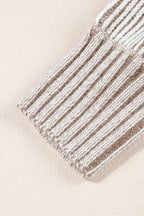 Light French Beige Striped Print Ribbed Knit Raglan Sleeve Baggy Sweater bb2868bafdc7035e