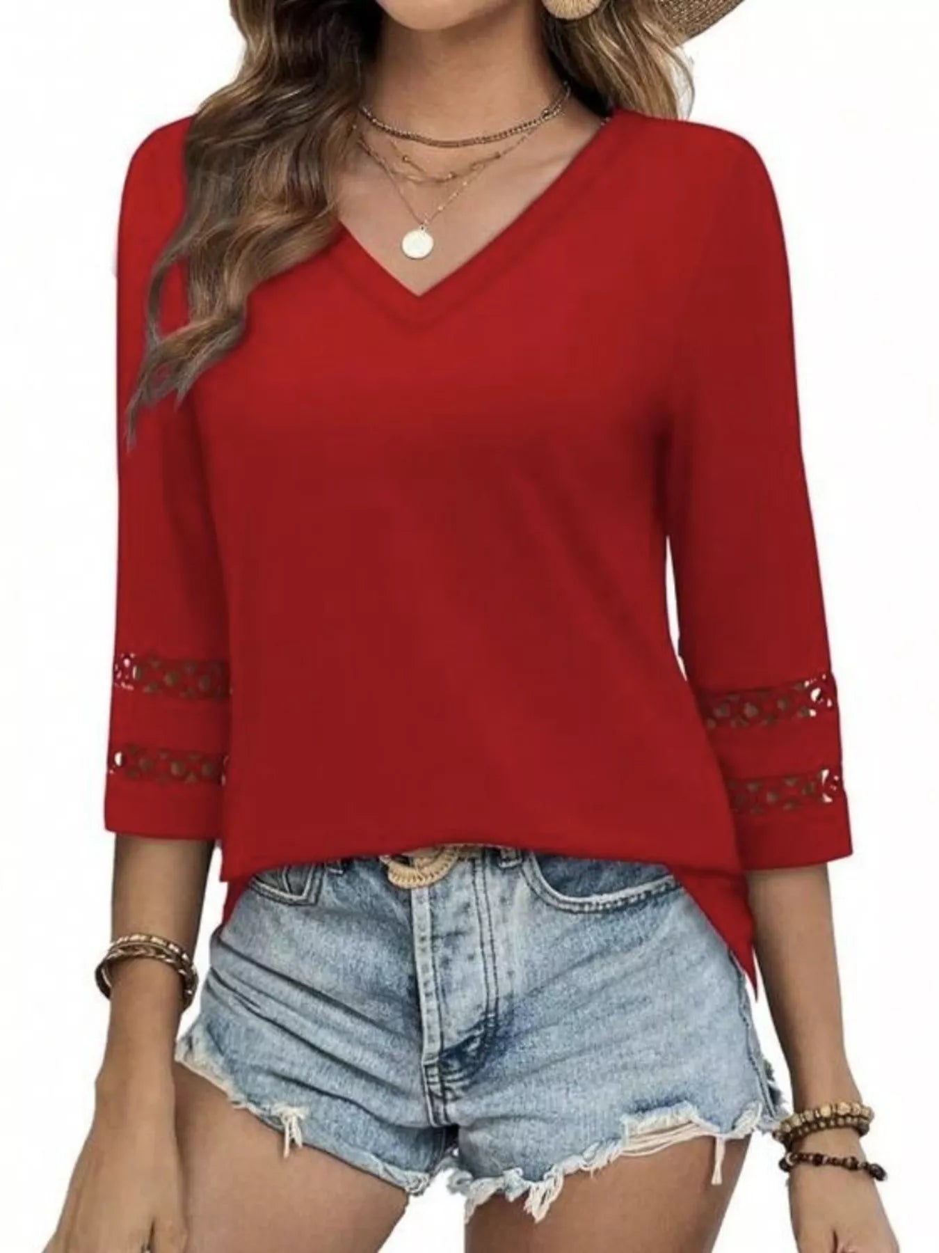 Full Size V-Neck 3/4 Sleeve T-Shirt Plus Size bb2a1e8ce826488d981f2350f8ccb270-Max-Origin