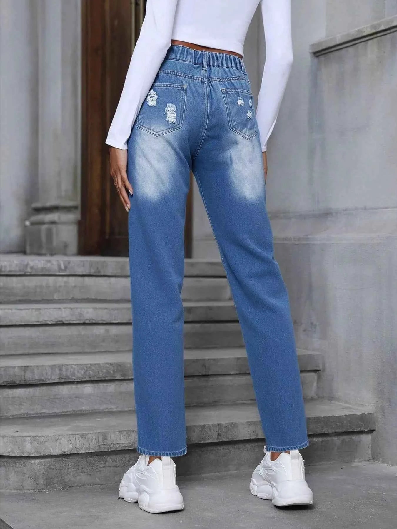 Floral Embroidered High Waist Distressed Jeans bb2c9188b03045fcaed1c5290cb48a5e-Max-Origin