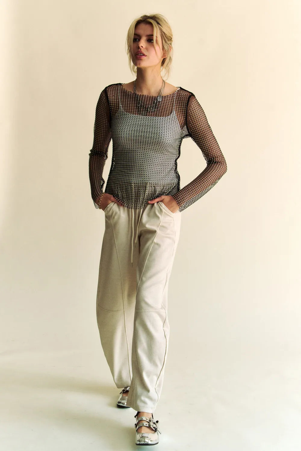 Davi & Dani Sparkling Rhinestone Sheer Mesh Round Neck Top bb3c7c44-4e68-42c2-8e27-99a94f54f369-Max