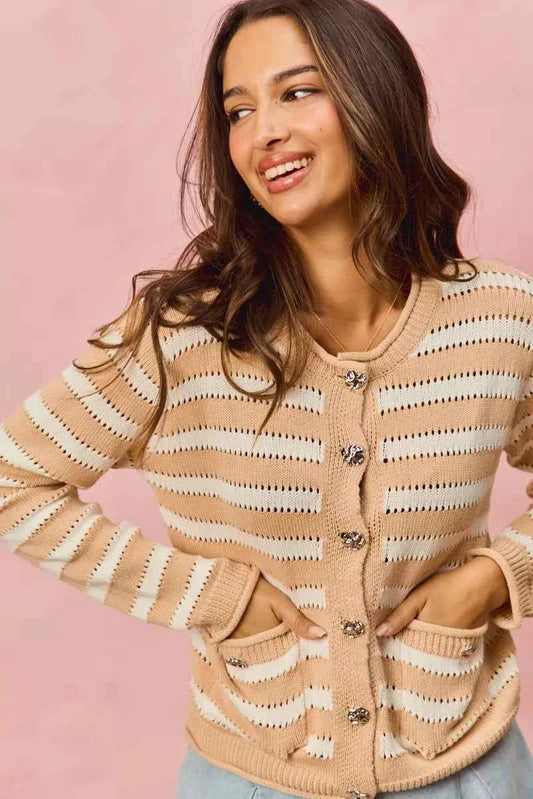 SO ME Stripe Long Sleeves Button Sweater Cardigan bb3d44beeef449c8b871b0d72e53bb2d-Max-Origin