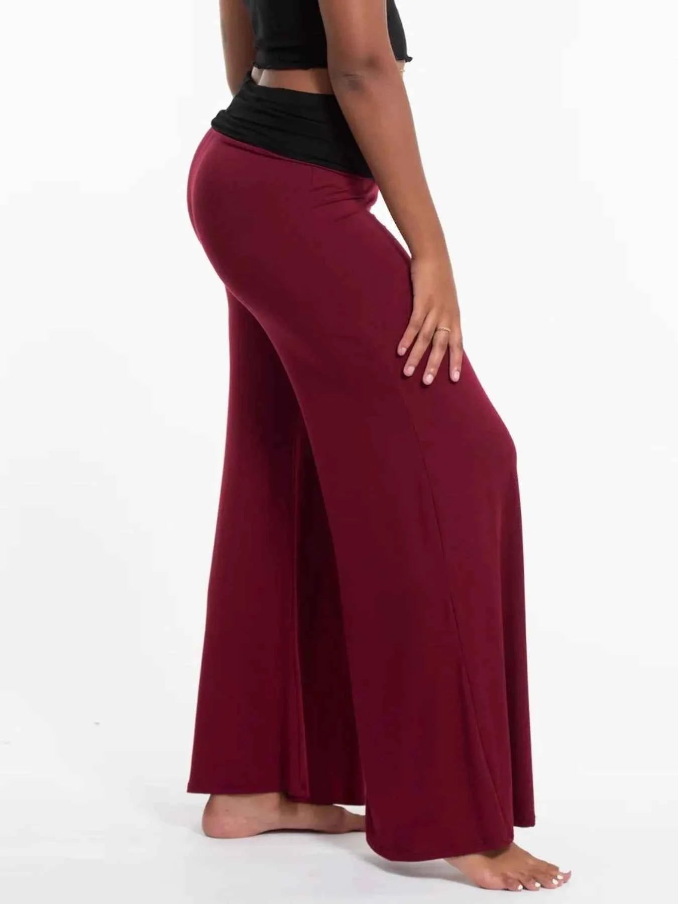 High Waisted Wide Leg Yoga Pants with Contrast Waistband