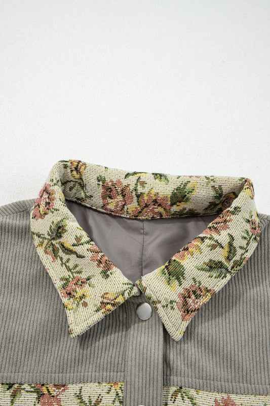 Floral Patchwork Ribbed Corduroy Shirt Jacket bb41e315-8f4c-45e9-8ccd-b4ff21c11598