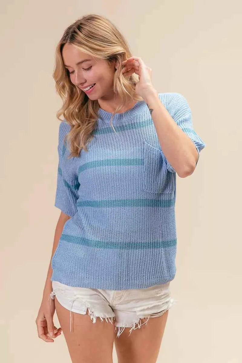 BiBi Patch Pocket Striped Lightweight Sweater Top bb461661-4319-40c6-98d9-a47c6b6a28f2-Max-Origin