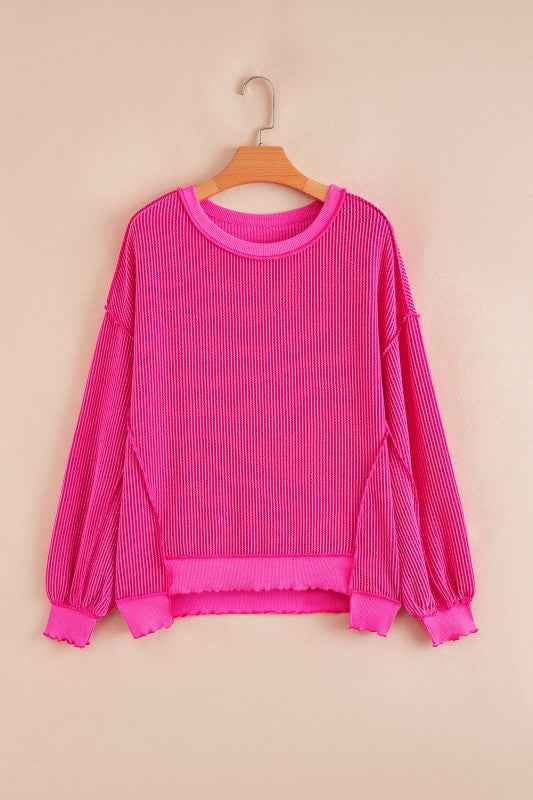 Corded Knit Drop Shoulder Long Sleeve Top bb525663-0a83-4452-9afe-422649356da0