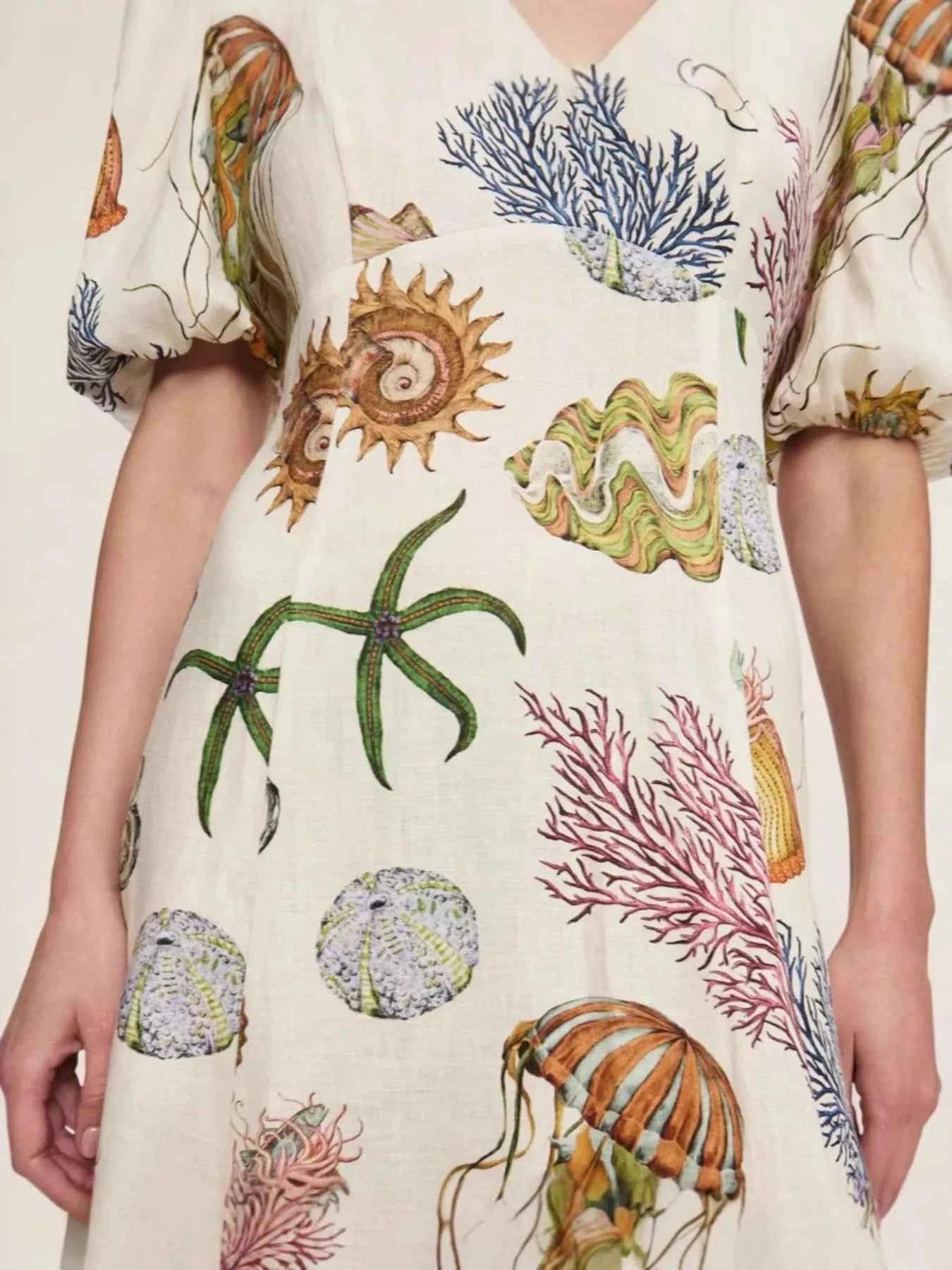 Printed Round Neck Puff Sleeve Dress bb55c275-3320-4839-9245-54fdad1527e7-Max-Origin