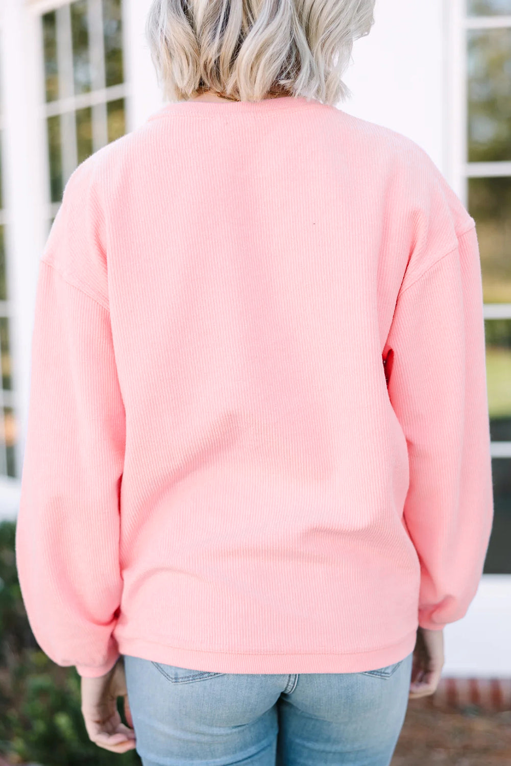Pink 3d Ribbed XOXO Heart Embroidered Drop Shoulder Sweatshirt bb5635a679bdcd8e