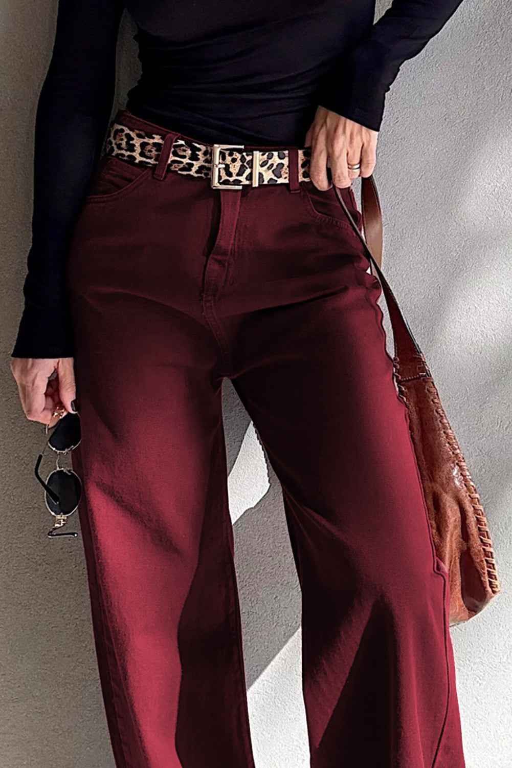 Red Dahlia Solid Color Loose Straight High Waist Jeans Red Dahlia 98%Cotton+2%Elastane bb5df07cc65d8ea3