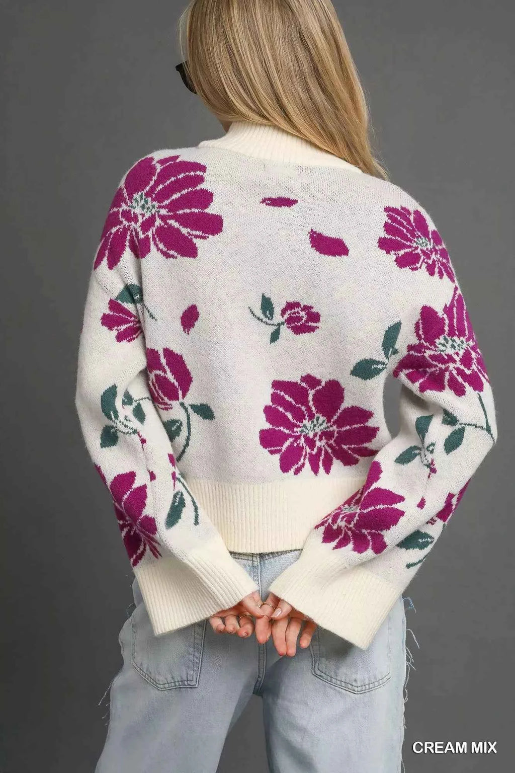 Umgee Floral Patterned Mock Neck Sweater bb6218dc-c78e-42f9-aca1-10d81d1aeabd-Max-Origin
