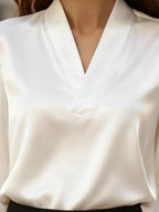 V-Neck Long Sleeve Satin Blouse bb6692fc-95a4-492c-a823-f8fd22fca2a2-Max