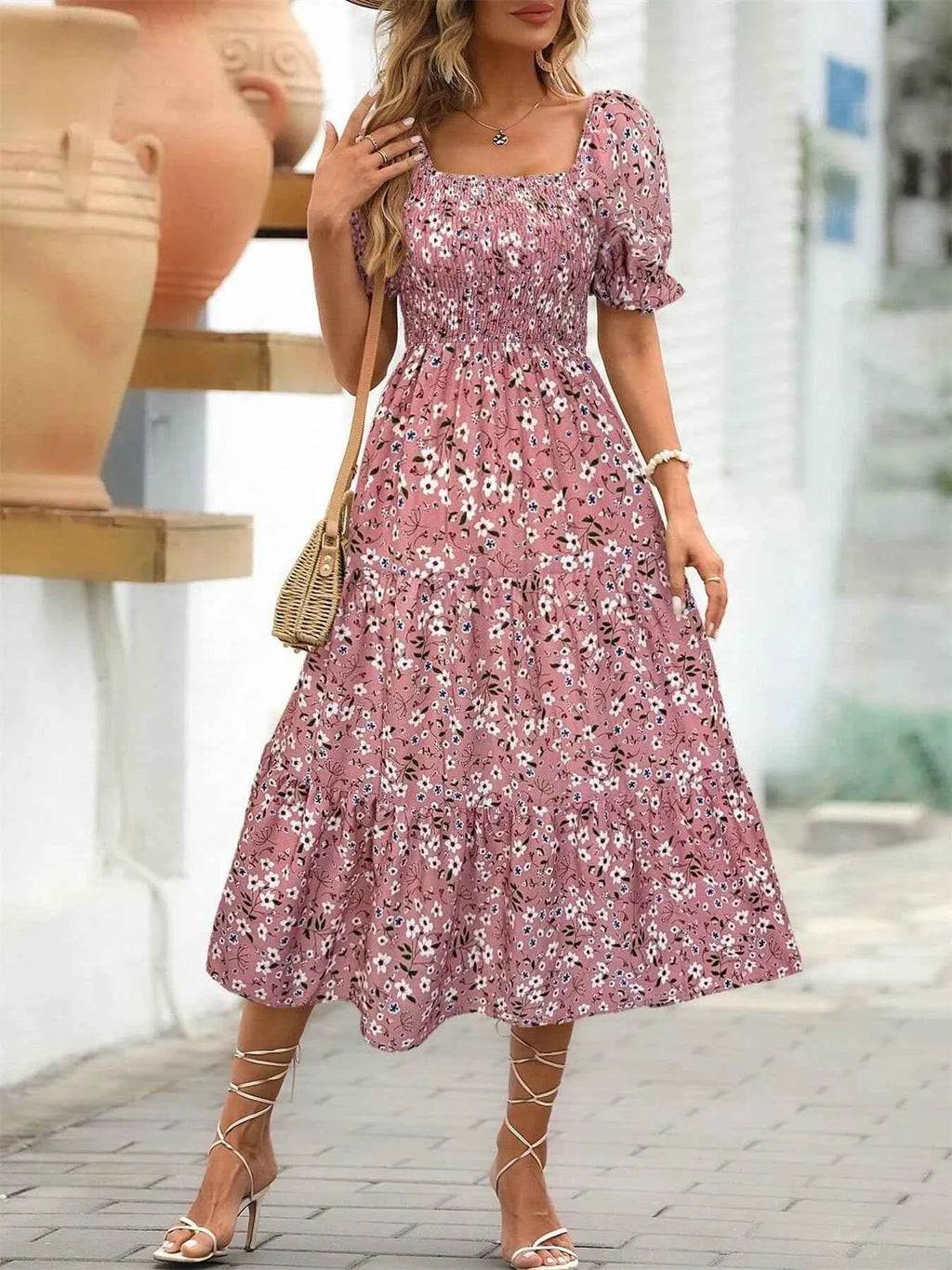 Floral Print Puff Sleeve Tiered Midi Dress bb67934b-bf00-418c-b285-7033cc2f95ed-Max-Origin