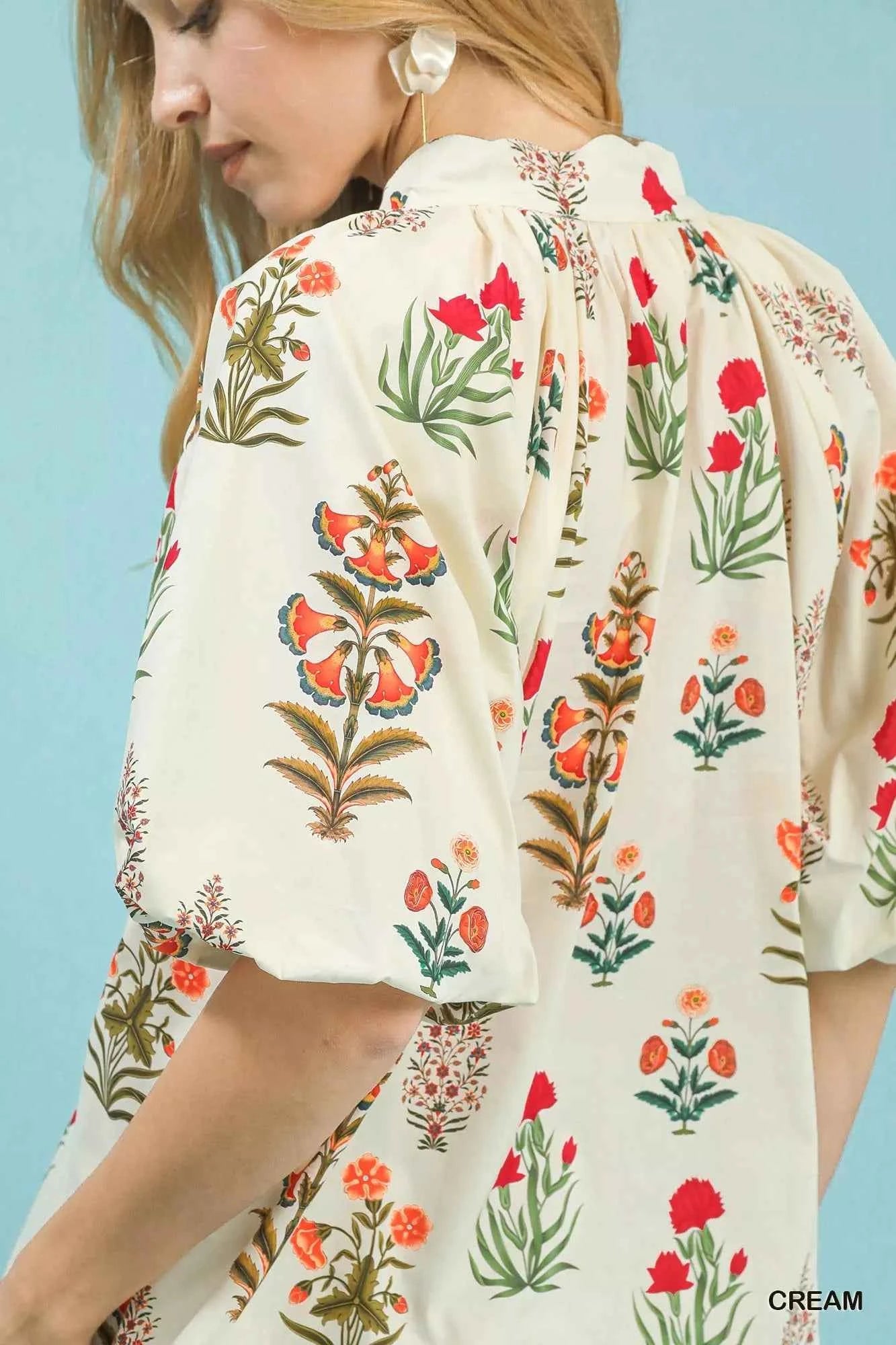 Umgee Floral Print Puff Sleeve Scallop Hem Blouse bb6c714b-ffc5-412d-ae07-b3dfd7584e43-Max-Origin