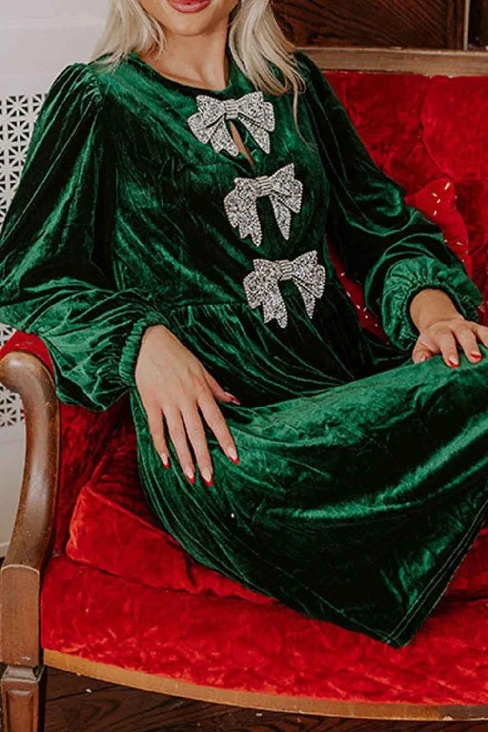 Velvet Bow Front Balloon Sleeve Dress bb7446e1-914c-4354-8b6e-7c828e2c7080-Max-Origin