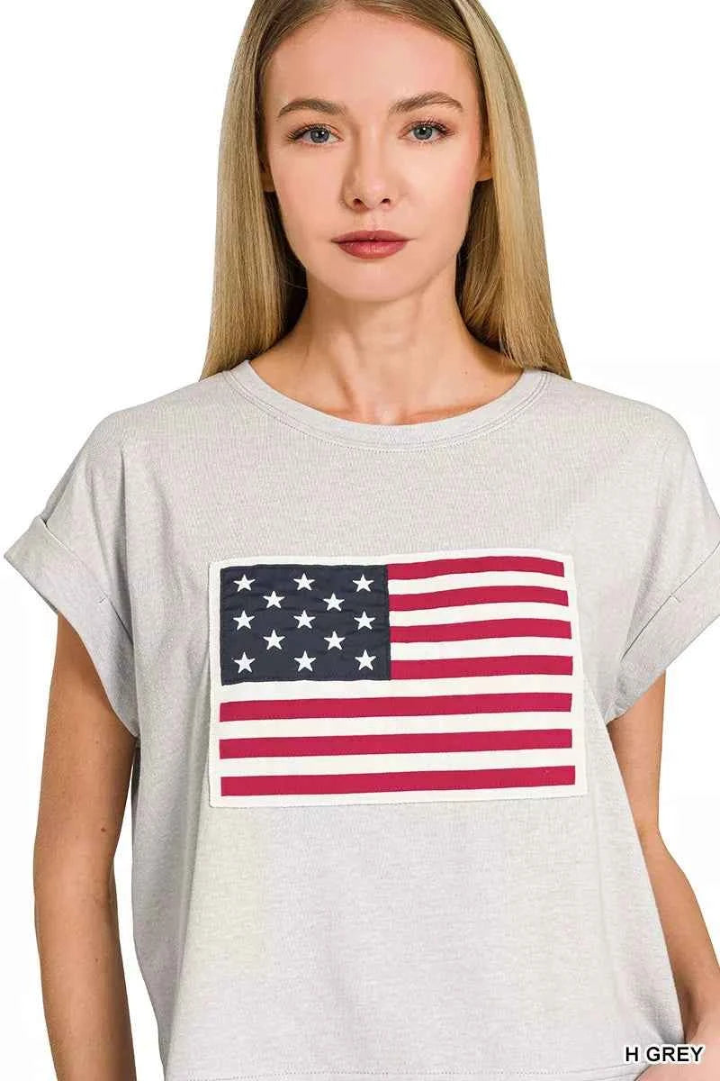 Zenana Round Neck Short Sleeve American Flag T-Shirt H GREY bb78f4820f1a4c75a943aa6d24b0c43f-Max-Origin