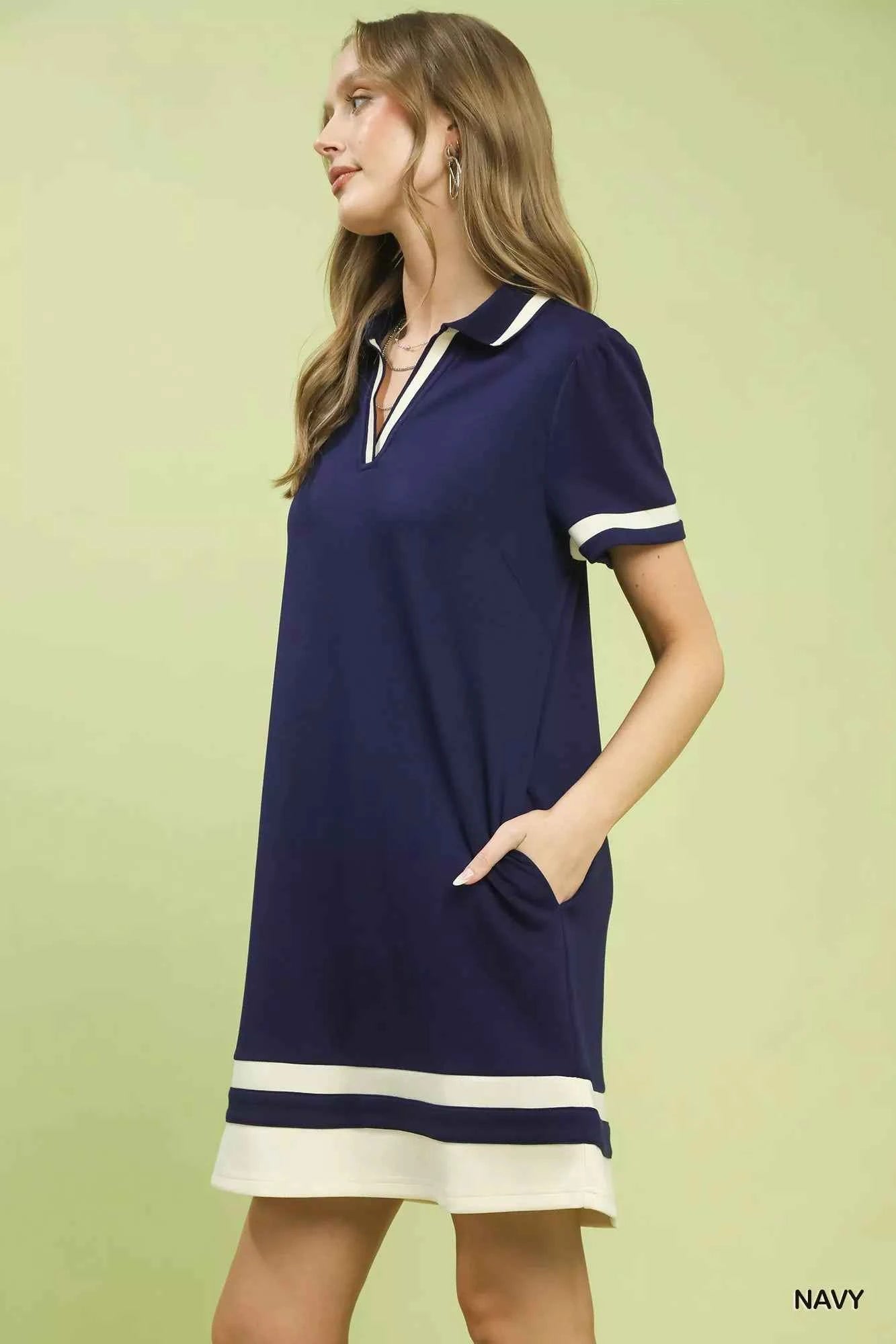 Umgee Striped Contrast Short Sleeve Shift Dress bb7ac5ce-7eda-40a9-b7fd-c6221910c693-Max-Origin
