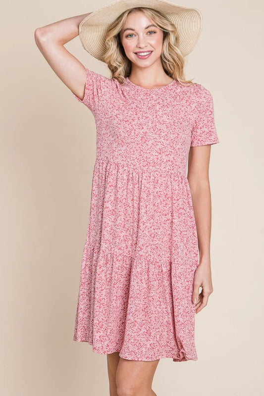 BOMBOM Printed Short Sleeve Mini Dress bb88fe13-a4ac-494a-b833-123ded3f2f56-Max