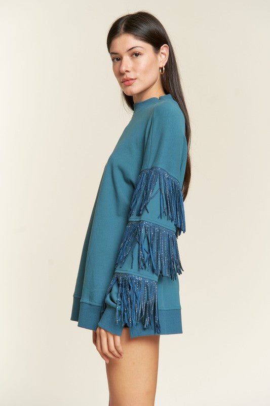 Silver studded fringe sleeve top plus jjt5009p bb932860-50d9-4779-98ed-0e9ebd7bf4fa