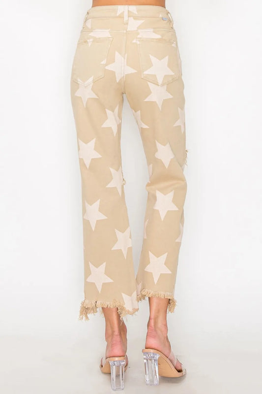 RISEN Full Size High Rise Star Printed Frayed Hem Jeans bb950b79-4392-42e9-b632-e051882cd59d-Max