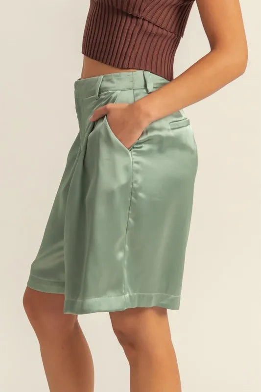 High-Waist Pleated Satin Shorts bb9e2681-e117-44e3-a1b8-e0bed07c6241-Max