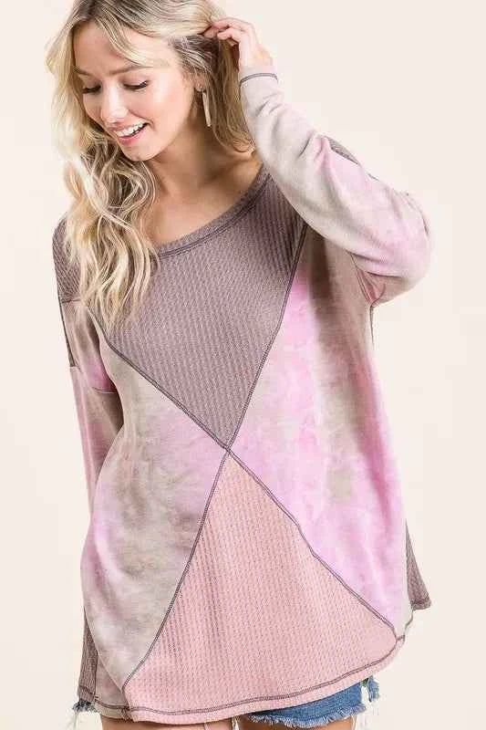 BiBi Thermal Waffle Color Block Top with Tie Dye bb9fa1b1fcb64bdfa39e7b59b716aaa0-Max-Origin